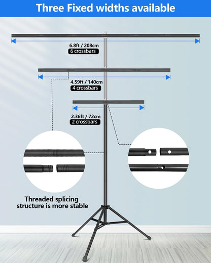 HEMMOTOP T Shape Backdrop Stand, 8x6.8ft(HxW) Portable Photo Background Stand Kit for Parties, Green Screen Stand Only with 5 Spring Clamps and Carrying Case, Banner Holder for Photoshoot, Photography