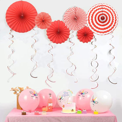 Hocansen 6PCS Paper Fan Garland Paper Fans Party Decorations 8/12/16in Hanging Papers Fans Set Round Papers Fans Pattern Garland for Birthday, Wedding (ZS/Pink)