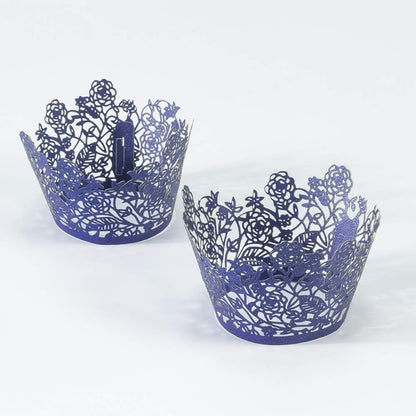 YOZATIA 60pcs Black Rose Lace Cupcake Wrappers Holders, Laser Cut Cupcake Liners Decorative Liners for Wedding Party Birthday Cake Decoration Supplies