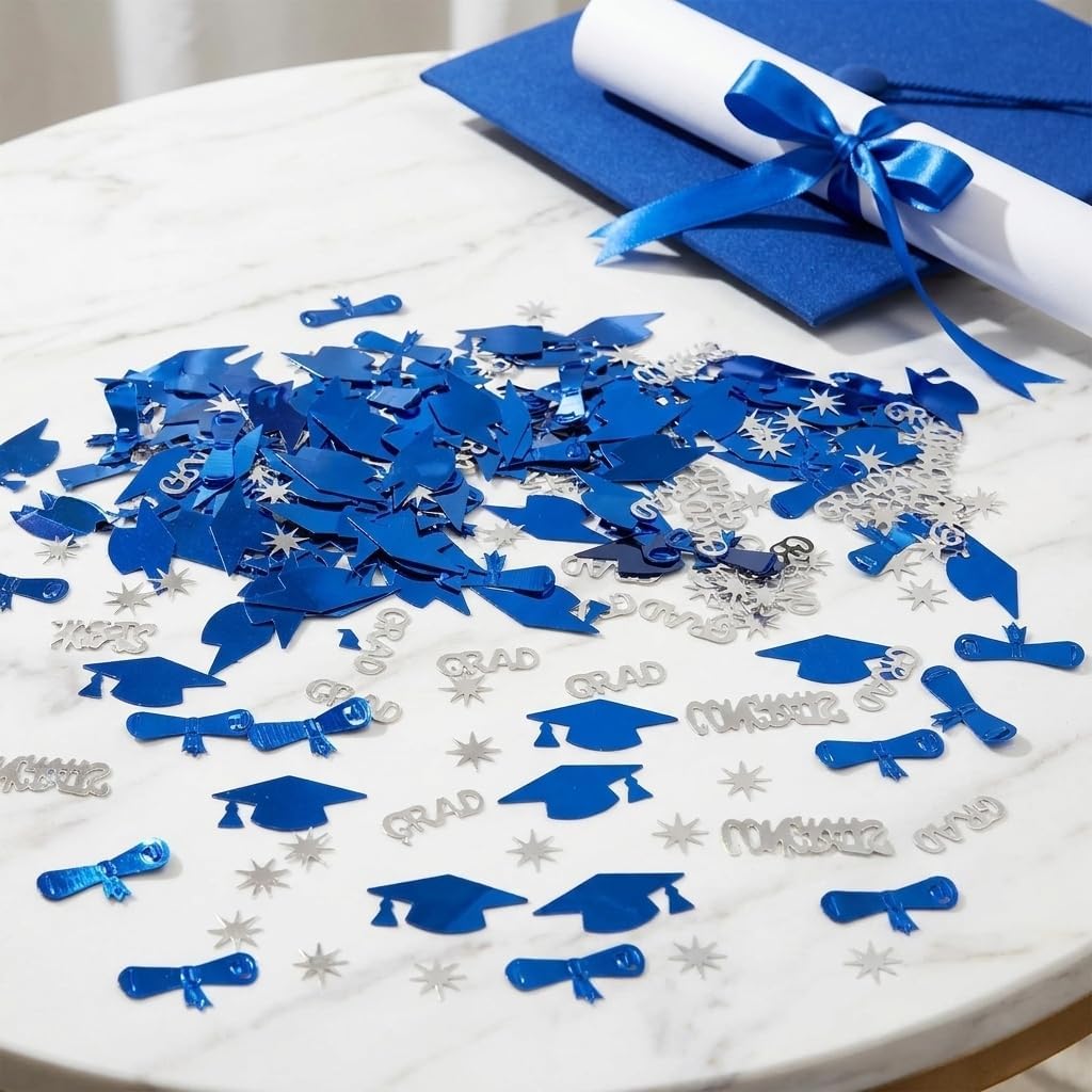 Silver and Blue Graduation Confetti 2026, 1000 Pcs Class of 2026 Table Centerpiece Grad Confetti for 2026 Graduation Party Decorations Supplies