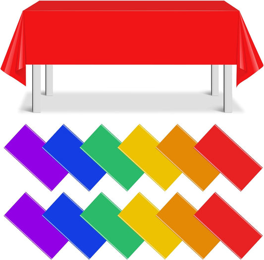 24 Pack Assorted Color Rectangle Plastic Tablecloth Disposable Rainbow Tablecloth Colorful Rectangle Table Covers for Birthday Wedding Fiesta Picnic Home Party Decorations, 54 x 108 Inch,6 Color