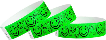 500 WristCo Yellow Smiley Face Tyvek Wristbands for Events - ¾” x 10” - Waterproof Recyclable Comfortable Tear Resistant Paper Bracelets Wrist Bands for Concerts Festivals Admission Party