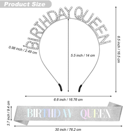 Birthday Sash & Crown for Women - Tiara Headband, Girls' Decorations Accessories