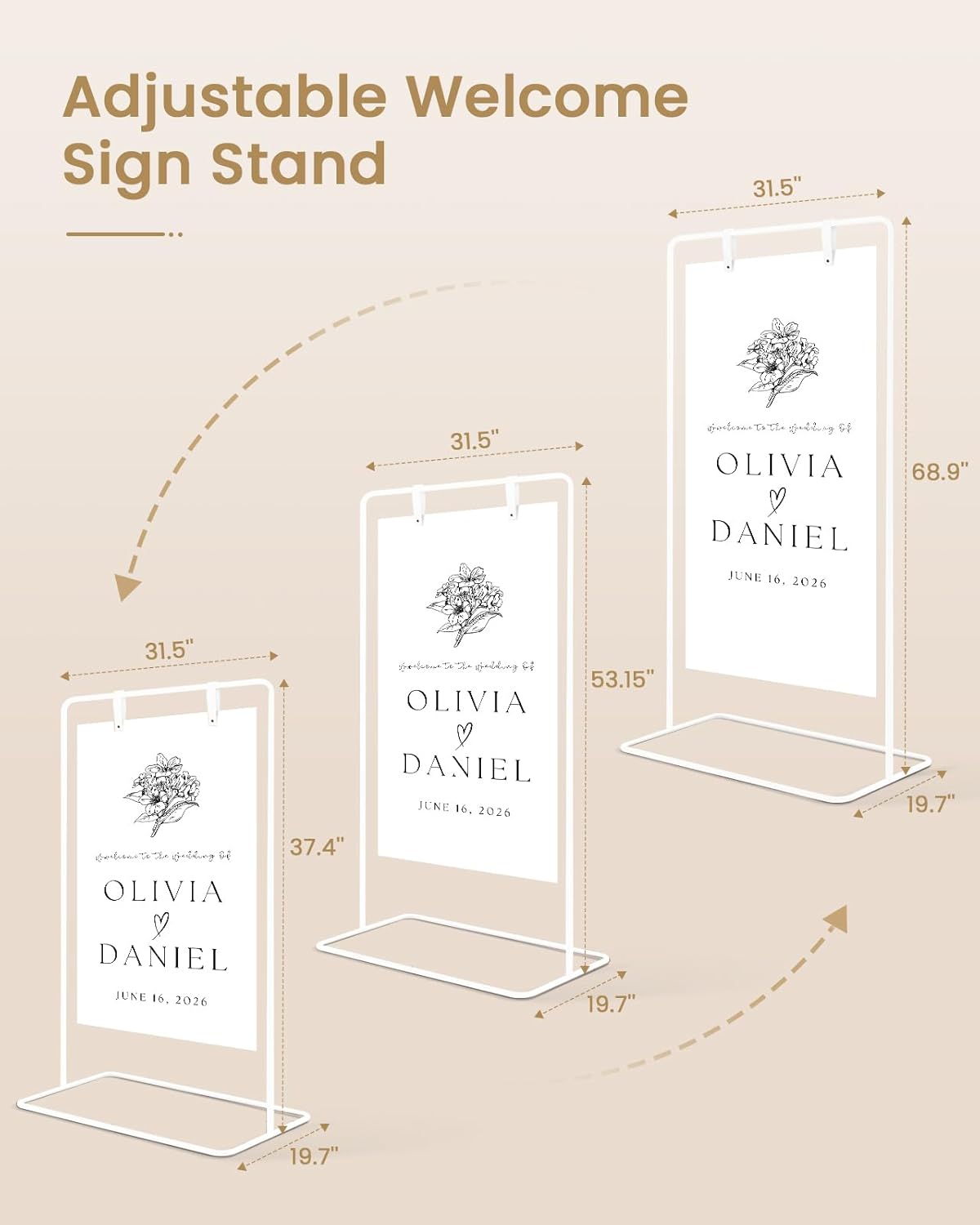 Wedding Welcome Sign Stand, Welcome to our Wedding Sign Holder, Black Easel Stand for Sign Poster With Design Bundle & Ground Stakes & Leather Sign Hanging Straps, Linen Sign Stand for Wedding Decor