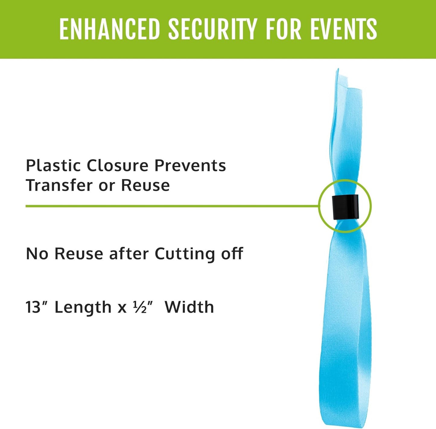 Wristco 100 Blue Cloth Event Wristbands – Plastic Closure to Prevent Transfer or Reuse – Premium-Grade Fabric Bracelets for Party Entry, Summer Camp, VIP Identification, Drink Ticket ID