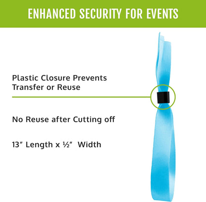 Wristco 100 Blue Cloth Event Wristbands – Plastic Closure to Prevent Transfer or Reuse – Premium-Grade Fabric Bracelets for Party Entry, Summer Camp, VIP Identification, Drink Ticket ID