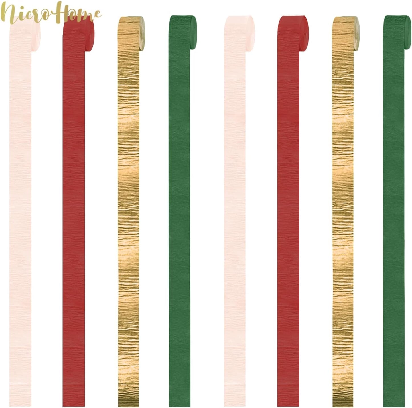 NICROHOME EUR Wedding Party Decorations, 8 Rolls Moss Sage Green Pink Crepe Paper Streamers for Boho Baby Shower, Wedding, Engagement Party, Spring Party, Birthday Party Supplies, 82 ft Long