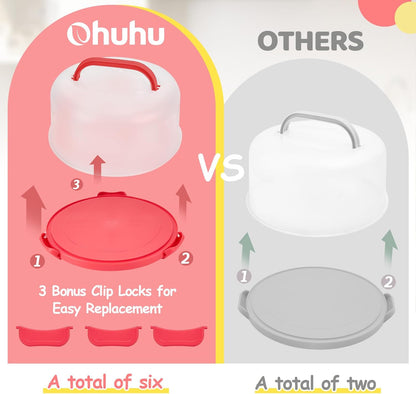 Cake Carrier with Lid and Handle, Ohuhu BPA-Free Cake Containers Cake Holder for 10 inch Cake with 2 Handle Cupcake Carrier - Plastic Cover Two Sided Base for Transport Pie Nut Fruit Mothers Day Gifts