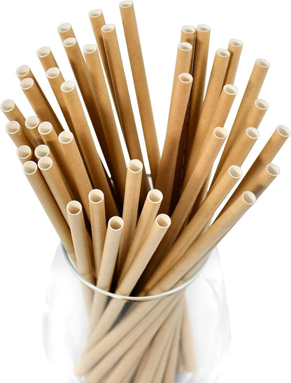 Disposable Paper Straws Solid Green - 7.75'' x 0.24'', 100 Counts - for Drinking, Beverage, Juice, Soda, Bar Supplies