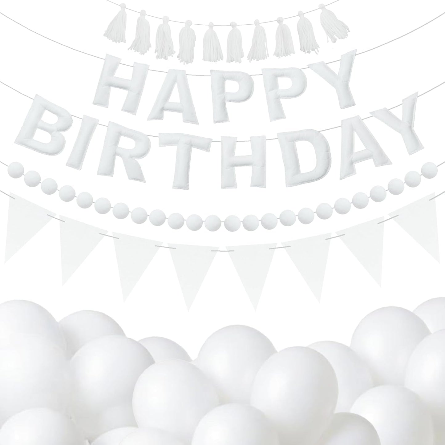 2 PCS Pre-Strung 3D Felt Happy Birthday Banner - Reusable Blue and Green Happy birthday Decorations Sign,Handmade Wool Felt Ball Garland, Pom Pom Garland, Party Decor, Photo Prop