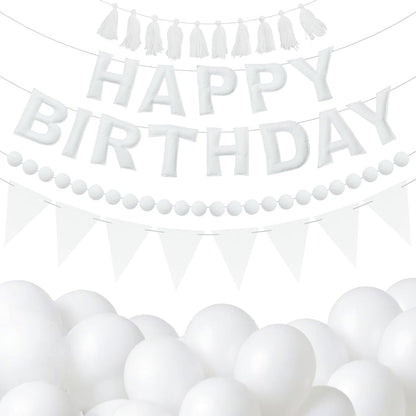 2 PCS Pre-Strung 3D Felt Happy Birthday Banner - Reusable Blue and Green Happy birthday Decorations Sign,Handmade Wool Felt Ball Garland, Pom Pom Garland, Party Decor, Photo Prop
