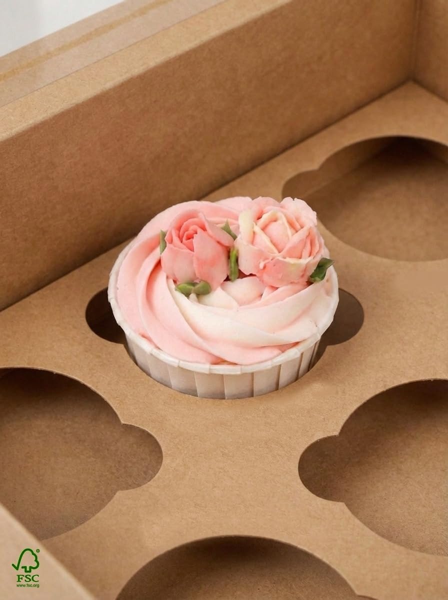 qiqee Auto-pop Up Cupcake Boxes with Window White 40PCS 12 Count Cupcake Box 13"x10"x3.5" Cupcakes Carrier, 12 Cupcake Containers with 2 rolls of pink ribbons