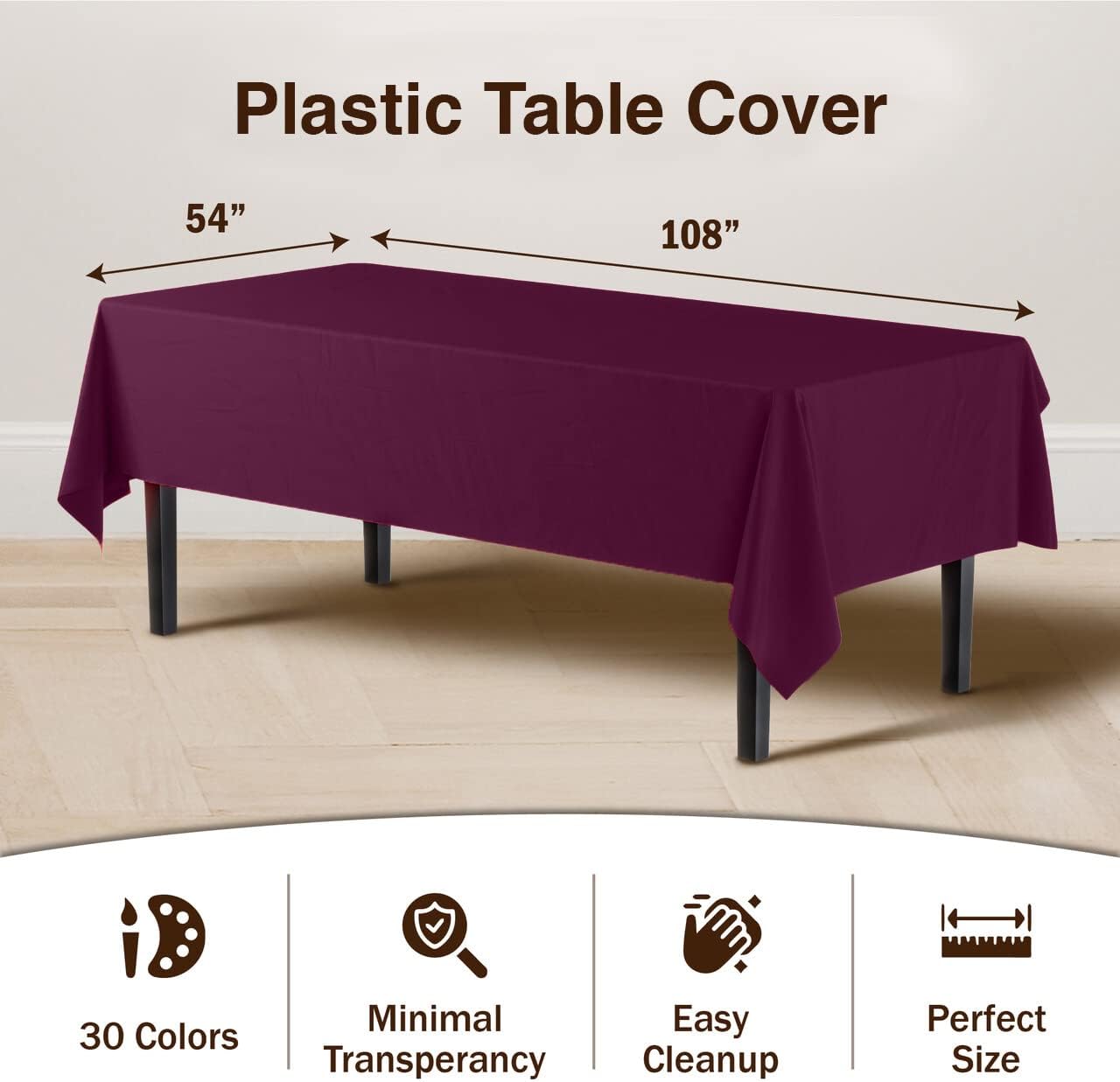 12-Pack Premium Plastic Tablecloth 54in. x 108in. Rectangle Table Cover - Dark Blue - Colors A