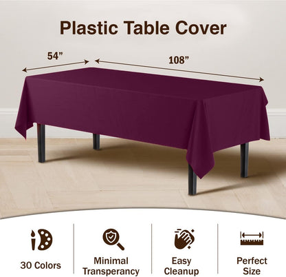 12-Pack Premium Plastic Tablecloth 54in. x 108in. Rectangle Table Cover - Dark Blue - Colors A