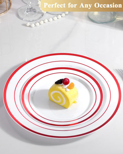 Goodluck 200PCS Gold Plastic Plates, Heavy Duty Disposable Gold Plates with 100 10.25 inch Dinner Plates and 100 7.5 inch Dessert Plates for Party, Holiday, Wedding, Thanksgiving