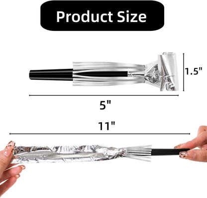 Eorbow 60 Packs Silver Noise Makers, Metallic Fringed Party Blowers, Horns Musical Blowouts Whistles for Birthday Party, Sporting Events, Graduation, Party Favor Supplies Adults