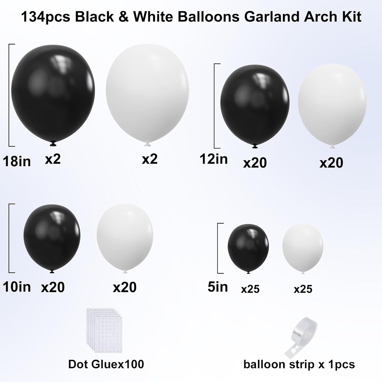 Black and Gold Balloons Garland Arch Kit, 134pcs Black and Metallic Gold Balloons with Different Size for 2026 Graduation Decorations, New Year, Birthday, Anniversary Party Decorations
