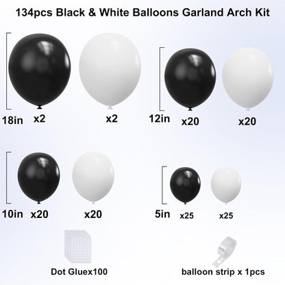 Black and Gold Balloons Garland Arch Kit, 134pcs Black and Metallic Gold Balloons with Different Size for 2026 Graduation Decorations, New Year, Birthday, Anniversary Party Decorations