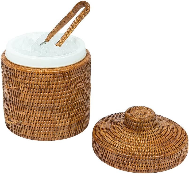 La Jolla Rattan Ice Bucket with Ice Tongs Honey Brown