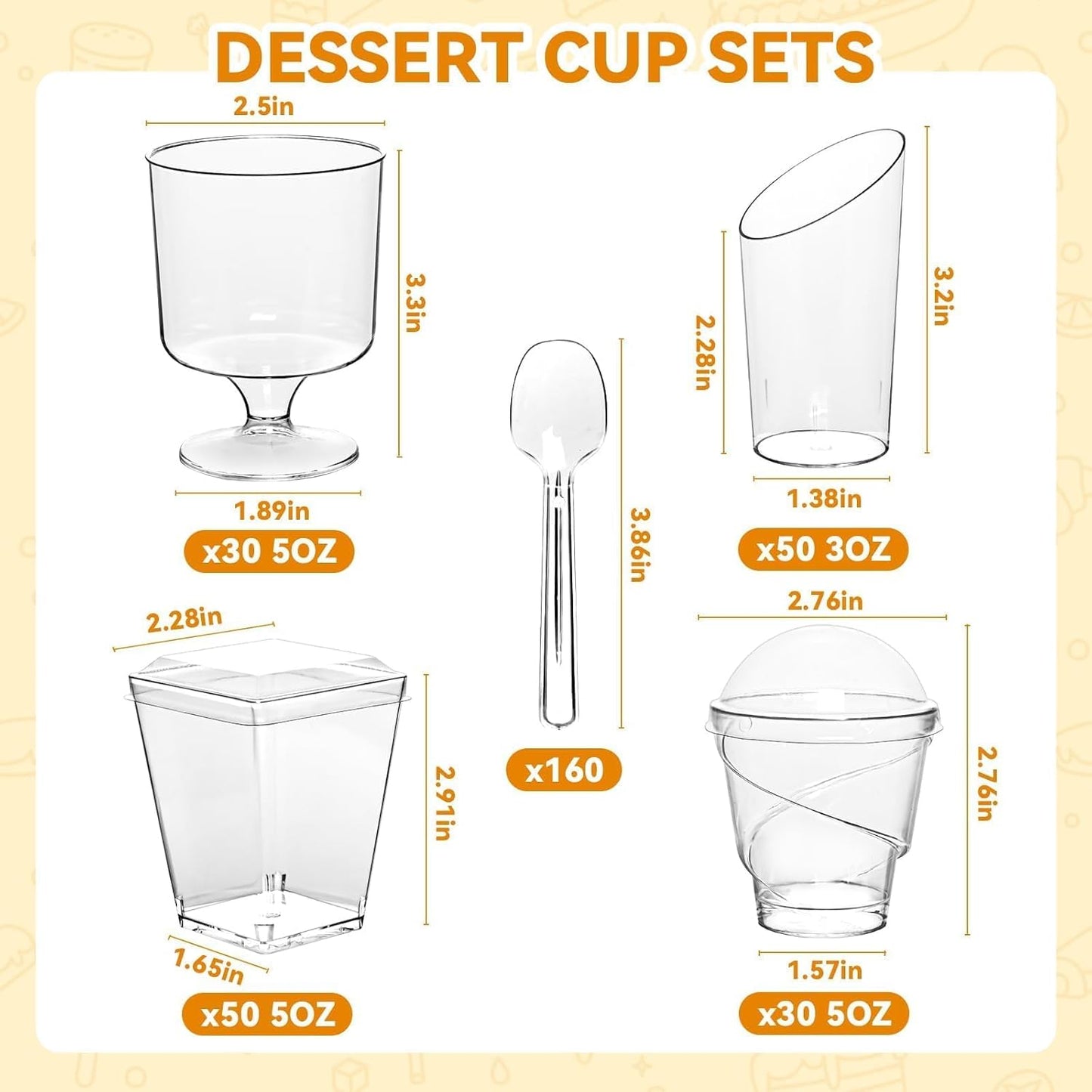 400-Pack 5 oz Dessert Cups with Lids and Spoons, Clear Plastic Parfait & Yogurt Cups, Mini Shooter Cups for Parties, Ice Cream, Pudding, Fruit | Square Appetizer Containers