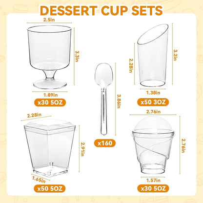 400-Pack 5 oz Dessert Cups with Lids and Spoons, Clear Plastic Parfait & Yogurt Cups, Mini Shooter Cups for Parties, Ice Cream, Pudding, Fruit | Square Appetizer Containers