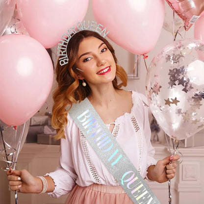 Birthday Sash & Crown for Women - Tiara Headband, Girls' Decorations Accessories