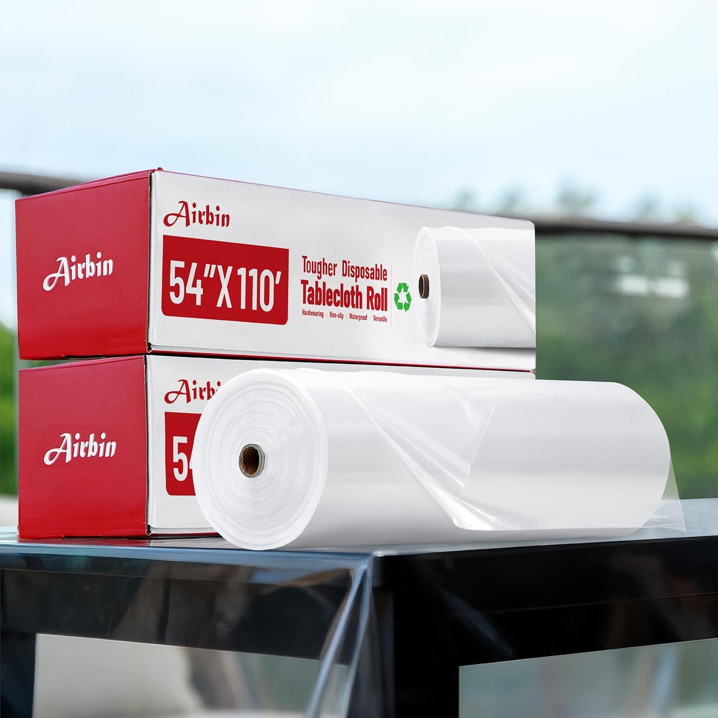 Plastic Table Cloth, 310 Ft X 54 in Disposable Tablecloth White Plastic Tablecloth with Any Cut Sliding Cutters Premium Table Cover Roll for Picnics, Parties, Birthdays, Weddings