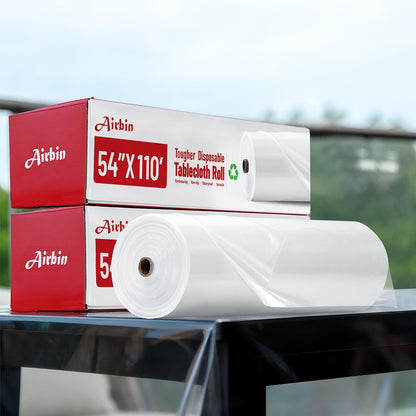 Plastic Table Cloth, 310 Ft X 54 in Disposable Tablecloth White Plastic Tablecloth with Any Cut Sliding Cutters Premium Table Cover Roll for Picnics, Parties, Birthdays, Weddings