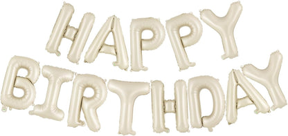 Happy Birthday Balloons Banner, Foil Balloon Personalized Name Letters Balloons Sign Birthday Party Decorations for Women Men Boys Girls Cream
