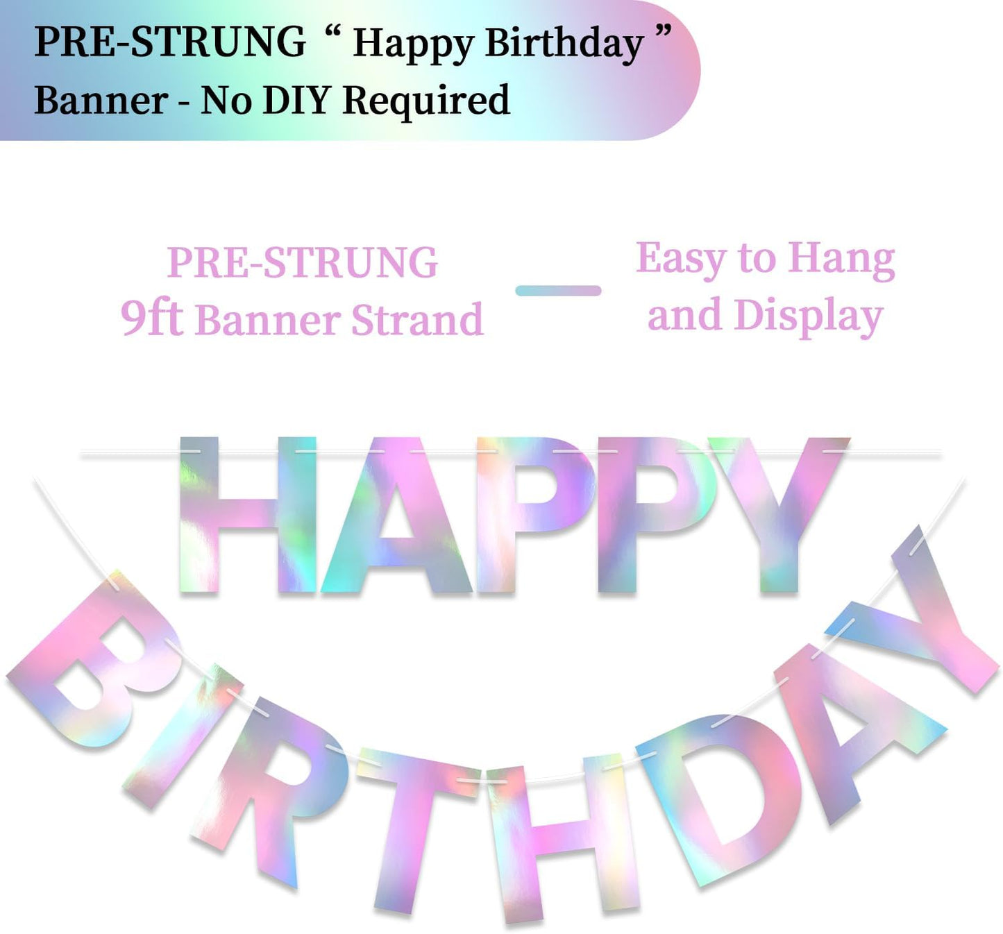 Happy Birthday Banner - 9ft Pre-Strung Happy Birthday Sign for Women, Men, Girls, Boys - No DIY Birthday Decorations & Party Supplies(Macaron)