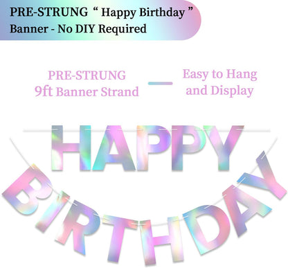 Happy Birthday Banner - 9ft Pre-Strung Happy Birthday Sign for Women, Men, Girls, Boys - No DIY Birthday Decorations & Party Supplies(Macaron)