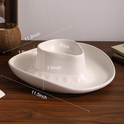 Chip and Dip Serving Set Bowl Cowboy Hat Chips and Salsa Serving Dish.10.6 x 11.6 x 3.5 in White