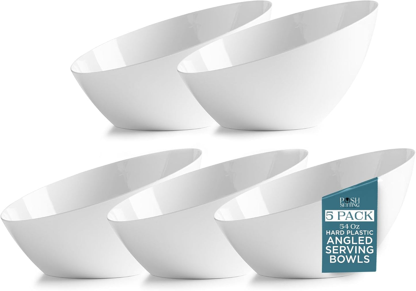 Posh Setting Crystal Clear, Disposable Premium Hard Plastic Medium Angled Bowl, Party, Salad, Snack and Fruit Bowl 5 Pack