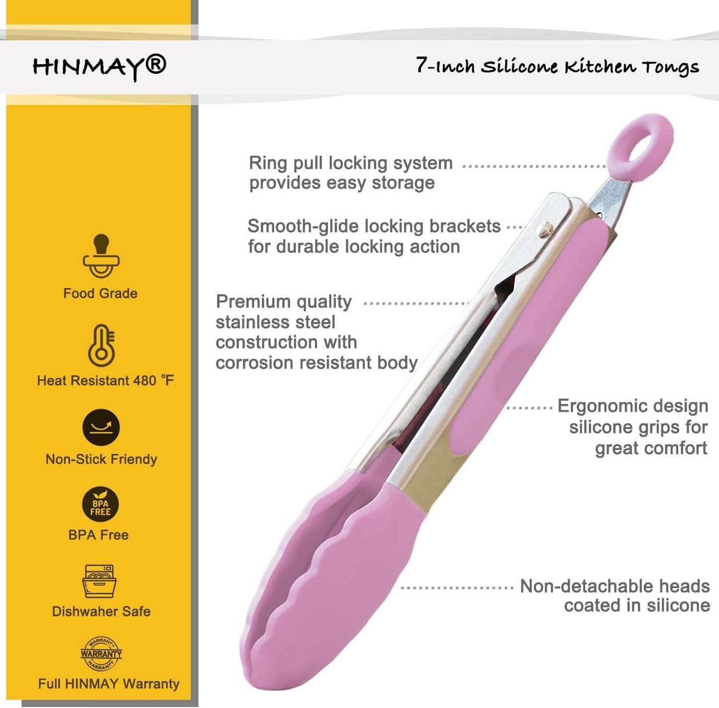 HINMAY Small Silicone Tongs 7-Inch Mini Serving Tongs, Set of 3 (Black Gray White)
