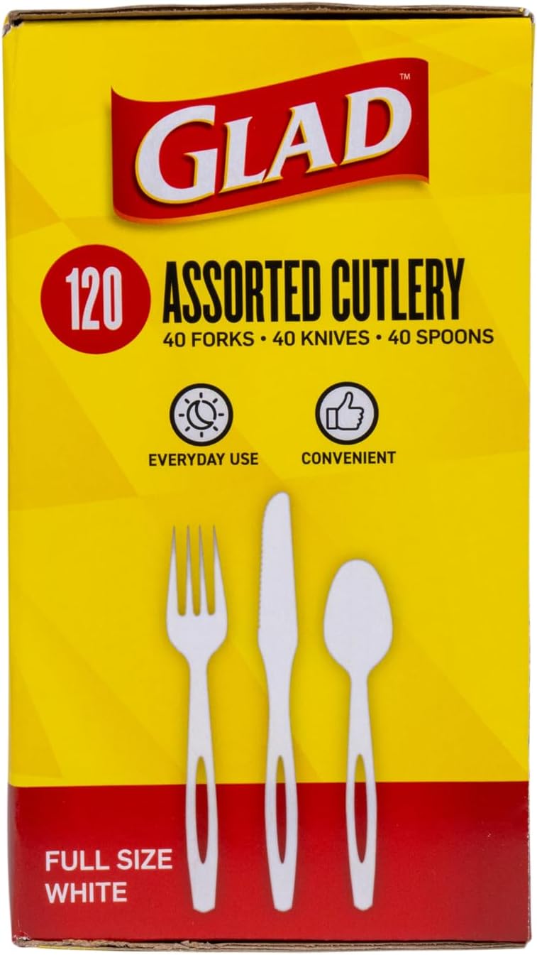 Glad Clear Disposable Cutlery Set with Heavy Duty Plastic Forks, Knives, and Spoons, Reusable Dishwasher Safe Plastic Utensils for Parties and Everyday Use, 240 Count