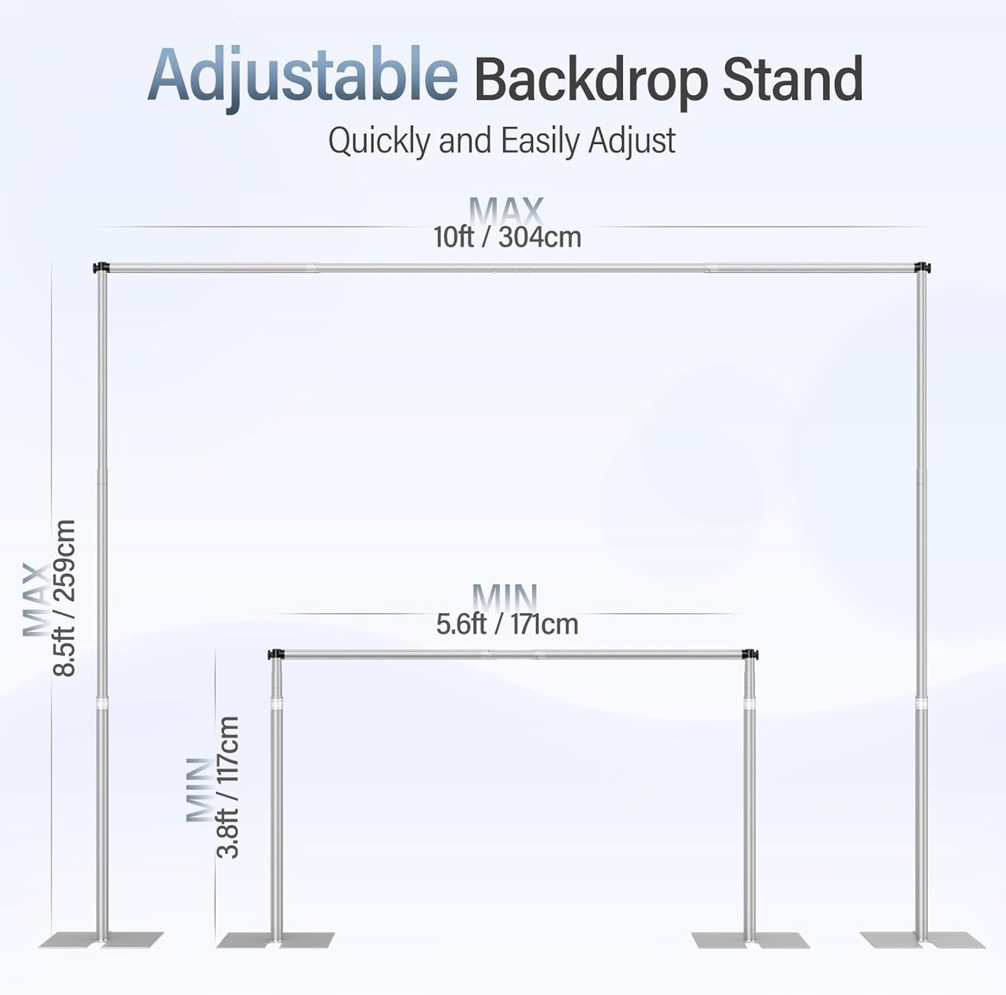 EMART Heavy Duty Backdrop Stand for Parties, 10x10 ft Pipe and Drape Adjustable Back Drop Stand Kit with Flat Base, Sturdy Photo Background Frame Diy Pole for Flower Wall Wedding Curtain