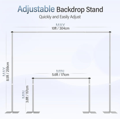 EMART Heavy Duty Backdrop Stand for Parties, 10x10 ft Pipe and Drape Adjustable Back Drop Stand Kit with Flat Base, Sturdy Photo Background Frame Diy Pole for Flower Wall Wedding Curtain