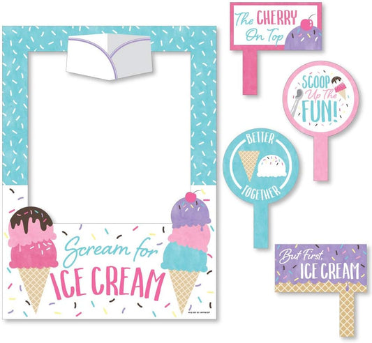 Big Dot of Happiness Scoop Up The Fun - Ice Cream - Sprinkles Party Selfie Photo Booth Picture Frame and Props - Printed on Sturdy Material