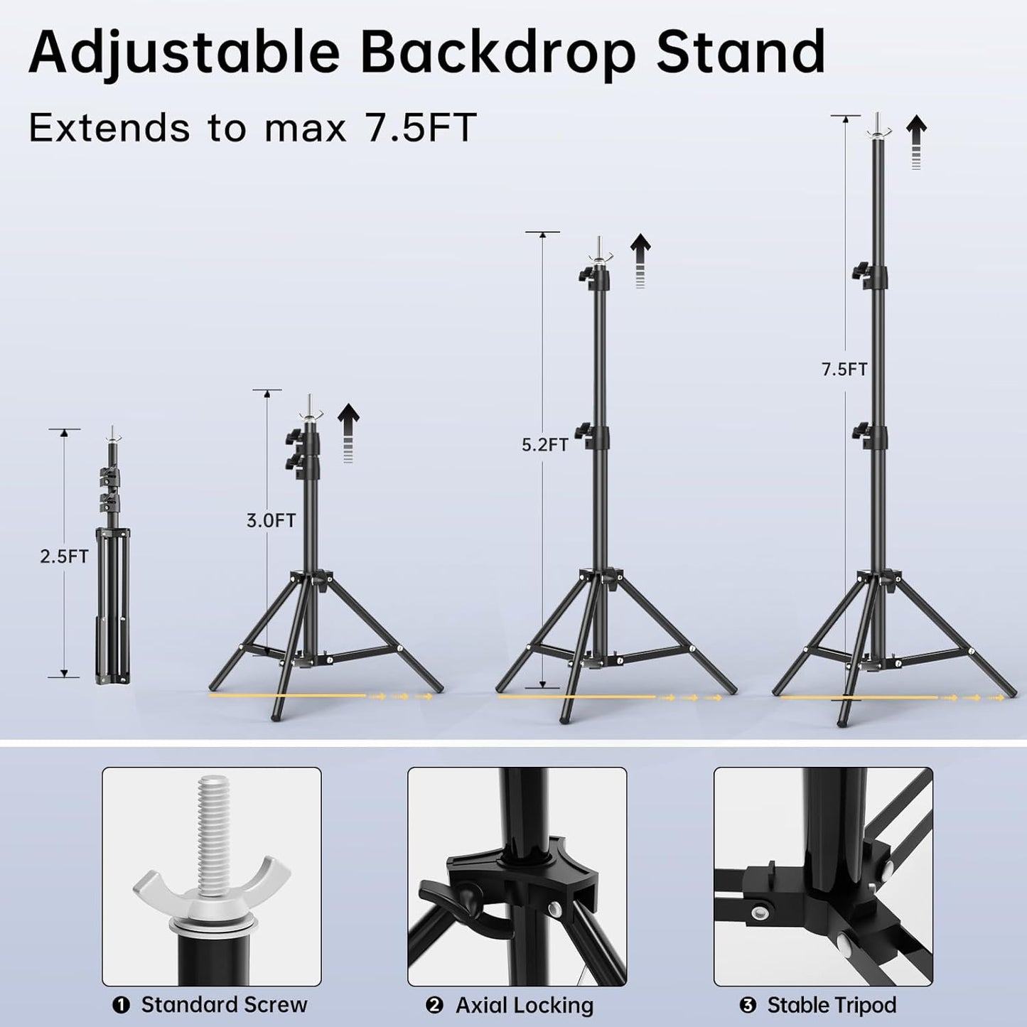 BEIYANG 6.5x6.5 FT Backdrop Stand, Adjustable Photo Background Stand Support kit with Carry Bag for Parties, Decoration, Wedding, Photo Video Studio Shooting