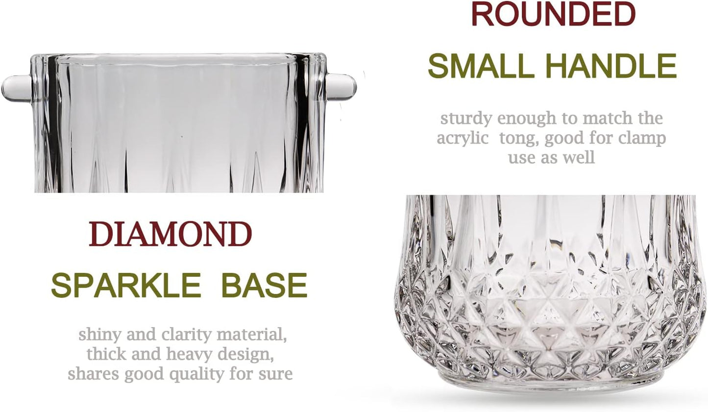 Small Round Glass Ice Bucket Kits, Heavy Thick Wine Cooler with Steel Tong and Clamp, 5.3" H*5" W, 34 oz (1000 ml)