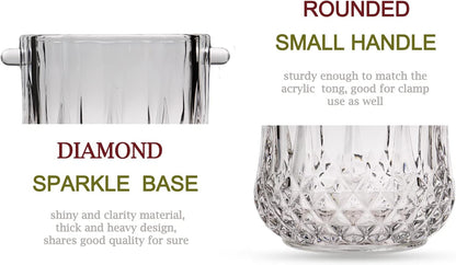 Small Round Glass Ice Bucket Kits, Heavy Thick Wine Cooler with Steel Tong and Clamp, 5.3" H*5" W, 34 oz (1000 ml)