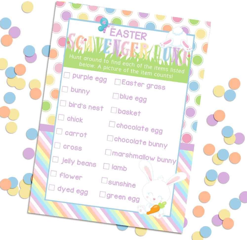 Easter Word Scramble and Scavenger Hunt 10 Pack 5"x7" Fill‑In Game Cards, Fun Happy Easter Holiday Activity Cards for Kids with Word Puzzle and Search Games by Amanda Creation