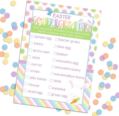 Easter Word Scramble and Scavenger Hunt 10 Pack 5"x7" Fill‑In Game Cards, Fun Happy Easter Holiday Activity Cards for Kids with Word Puzzle and Search Games by Amanda Creation
