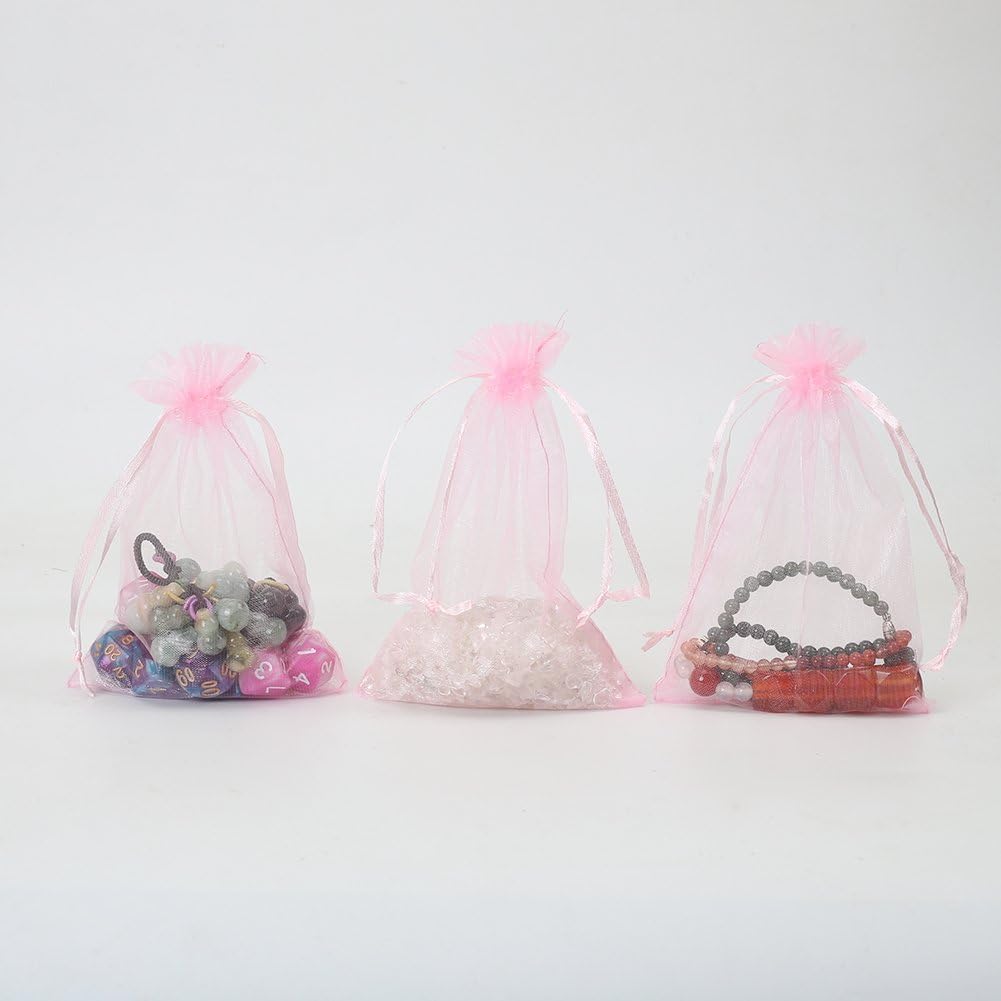 HRX Package 100pcs White Organza Bags, 4x6 inch Mesh Bags Drawstring Gift Bags Jewelry Pouches for Candy Wedding Favors Christmas