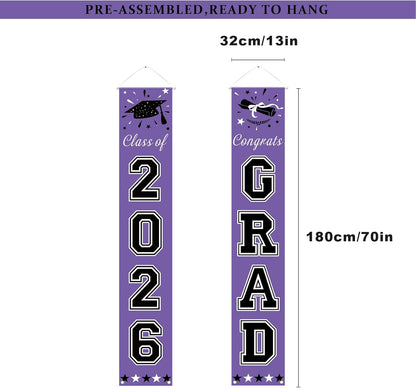 DAZONGE 2026 Graduation Decorations Blue, Congrats Grad Porch Banner for Any Schools or Grades 2026 Graduation Party Decorations