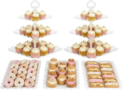 NWK 5 Piece Cake Stand Set with 2 x Large 3-Tier Cupcake Stands, 3 x Appetizer Trays, for Wedding Birthday Baby Shower Tea Party Decorations (White)