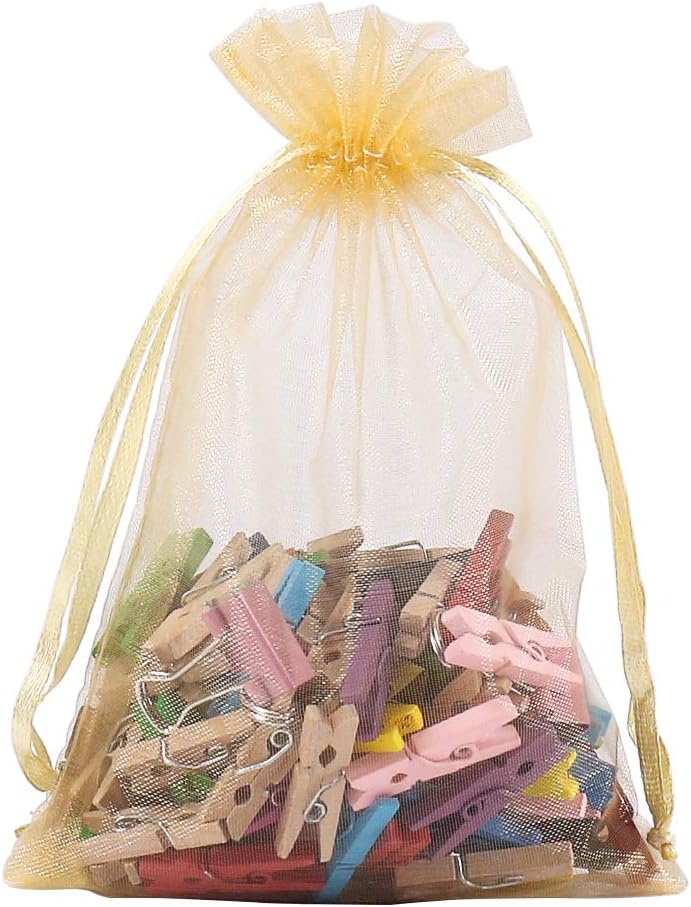 HRX Package 100pcs White Organza Bags, 4x6 inch Mesh Bags Drawstring Gift Bags Jewelry Pouches for Candy Wedding Favors Christmas