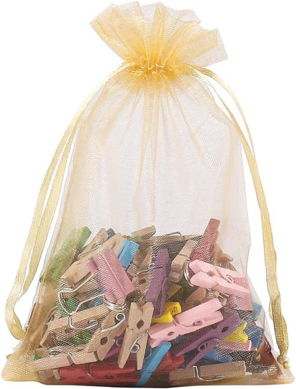 HRX Package 100pcs White Organza Bags, 4x6 inch Mesh Bags Drawstring Gift Bags Jewelry Pouches for Candy Wedding Favors Christmas