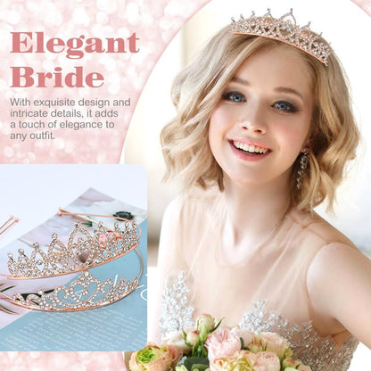 inSowni 8 Pieces Rose Gold Metal Sparkly Rhinestone Princess Tiara Crown Headbands Wedding Birthday Party Prom Headpieces for Women Girls Brides Bridesmaids