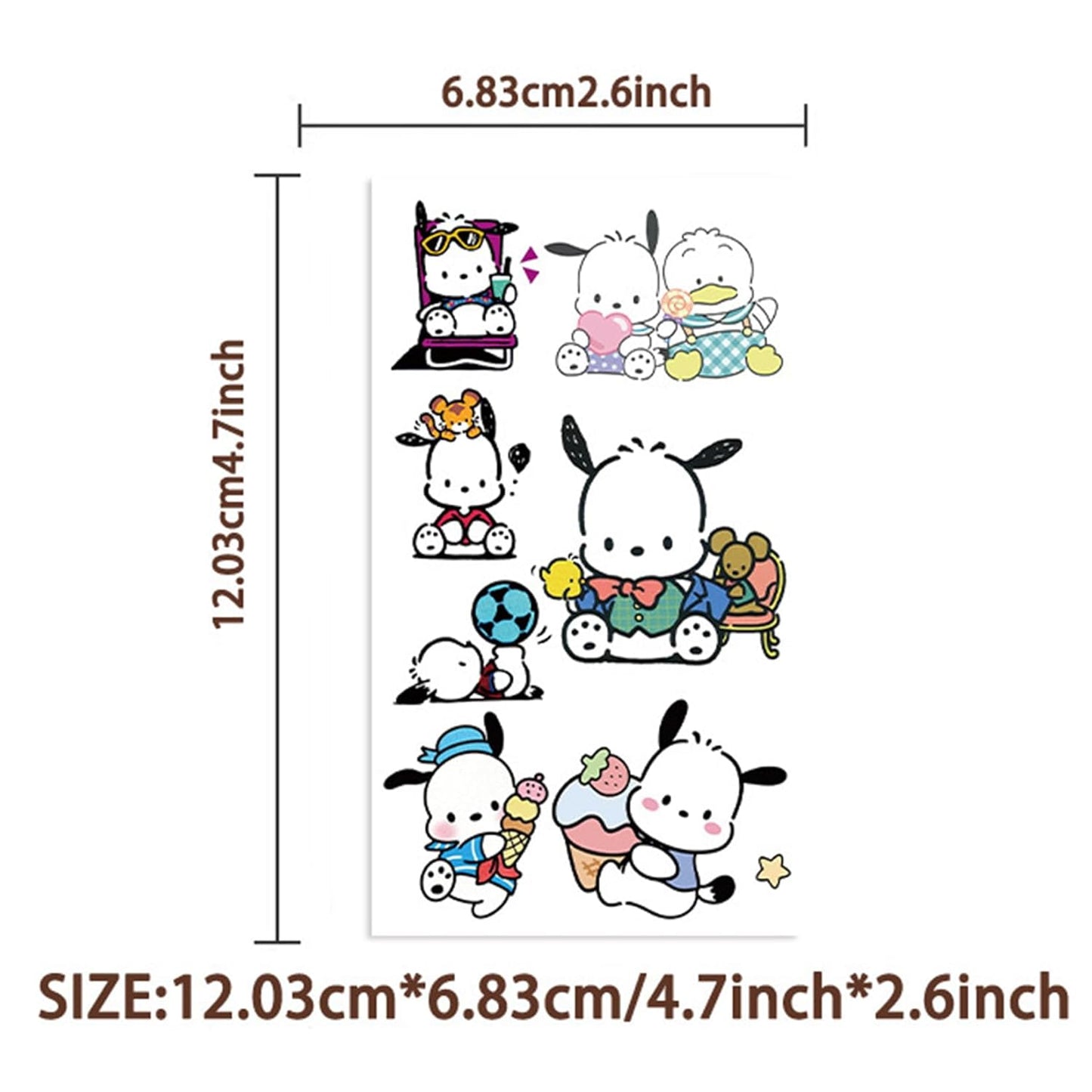 Cartoon My Melody Kuromi Cinnamoroll Pompompurin Keroppi Temporary Tattoos & Face Stickers,Party Favors,Tattoos Art Make up Deco BJHSL